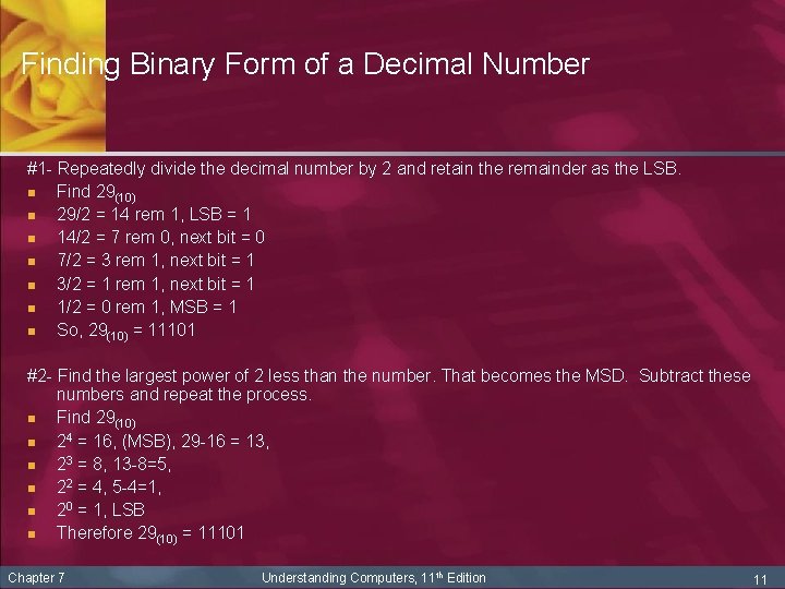 Finding Binary Form of a Decimal Number #1 - Repeatedly divide the decimal number