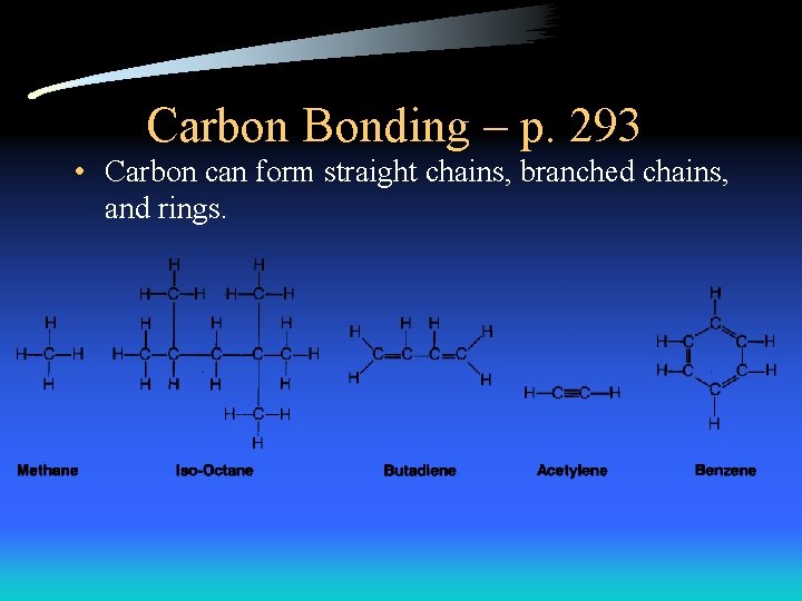 Carbon Bonding – p. 293 • Carbon can form straight chains, branched chains, and Carbon Bonding – p. 293 • Carbon can form straight chains, branched chains, and