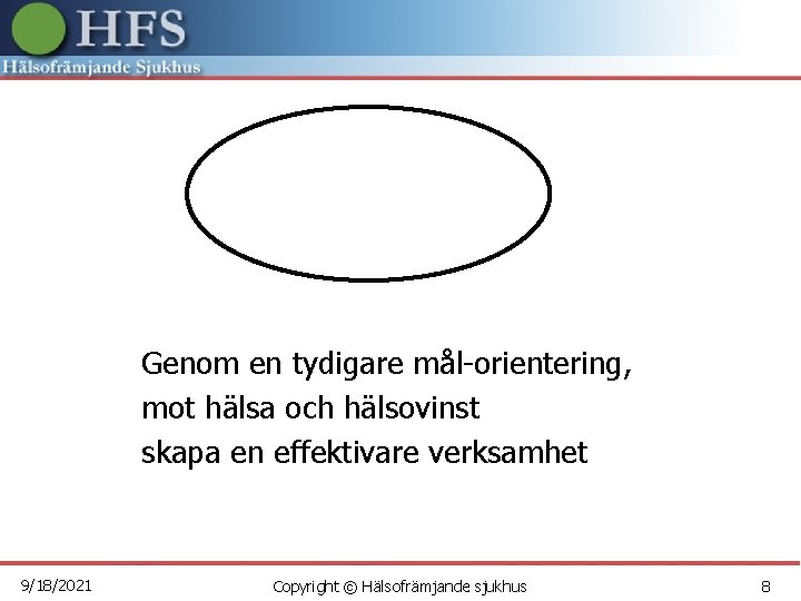 Genom en tydigare mål-orientering, mot hälsa och hälsovinst skapa en effektivare verksamhet 9/18/2021 Copyright