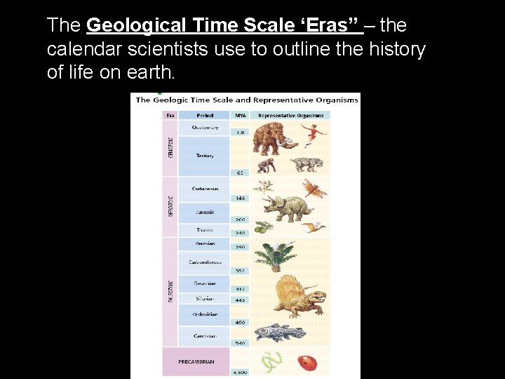 The Geological Time Scale ‘Eras” – the calendar scientists use to outline the history