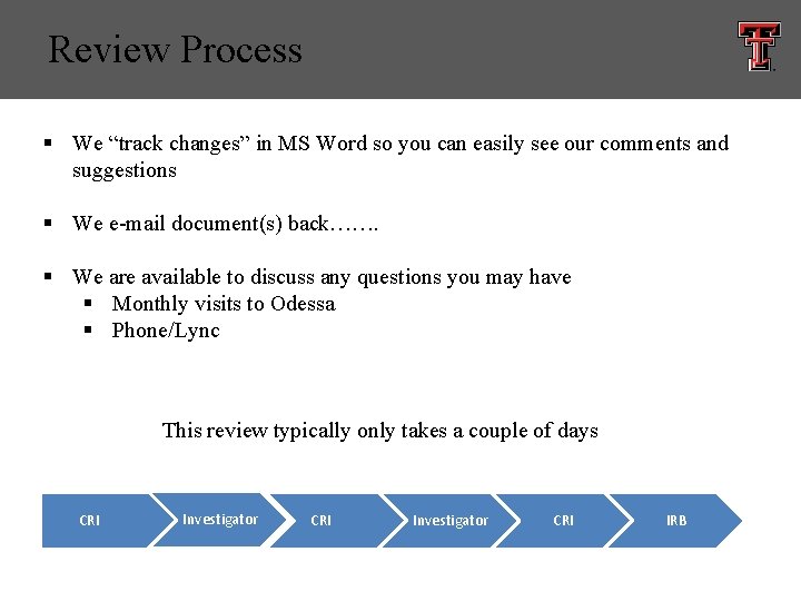 Review Process § We “track changes” in MS Word so you can easily see