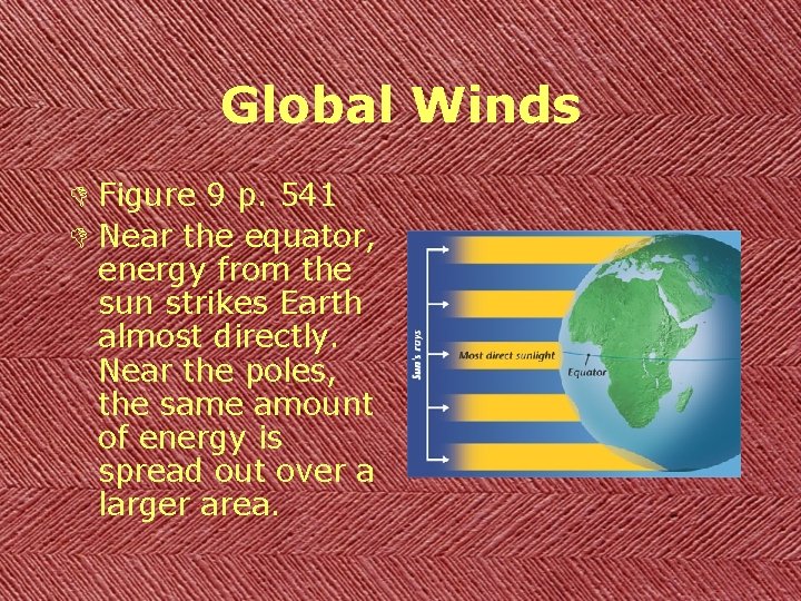 Global Winds D Figure 9 p. 541 D Near the equator, energy from the