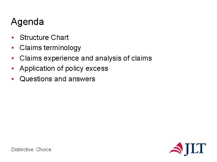 Agenda • • • Structure Chart Claims terminology Claims experience and analysis of claims