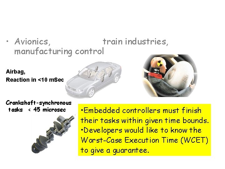 Hard Real-Time Systems Hard real-time systems • Avionics, automotive, train industries, manufacturing control Airbag,