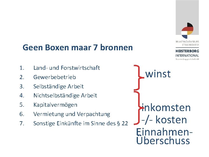 Geen Boxen maar 7 bronnen 1. 2. 3. 4. 5. 6. 7. Land- und