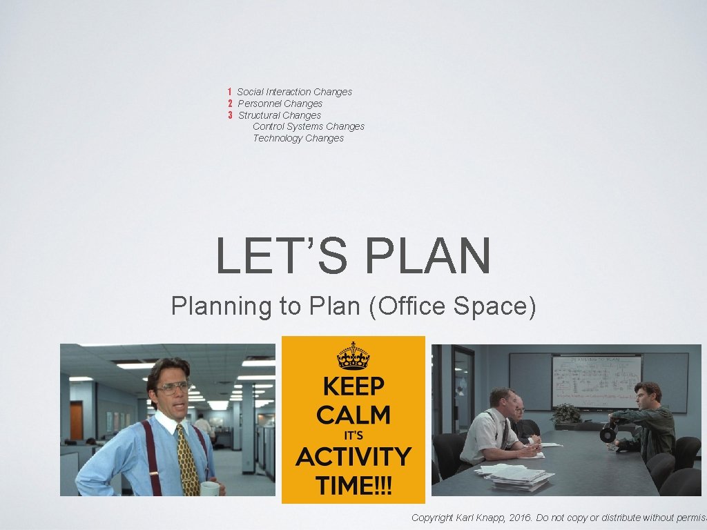 1 Social Interaction Changes 2 Personnel Changes 3 Structural Changes Control Systems Changes Technology