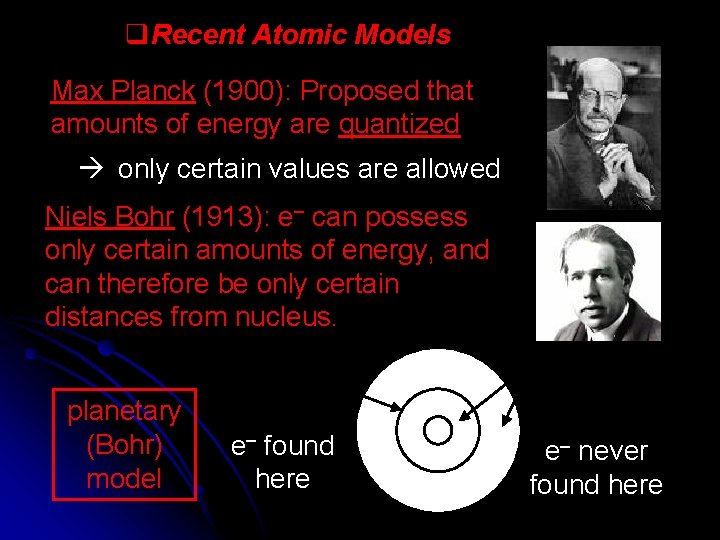 Recent Atomic Models Max Planck (1900): Proposed that amounts of energy are quantized Recent Atomic Models Max Planck (1900): Proposed that amounts of energy are quantized