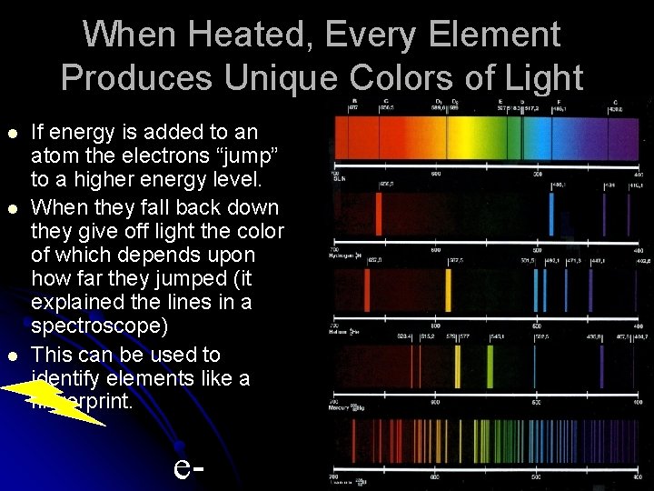 When Heated, Every Element Produces Unique Colors of Light l l l If energy When Heated, Every Element Produces Unique Colors of Light l l l If energy