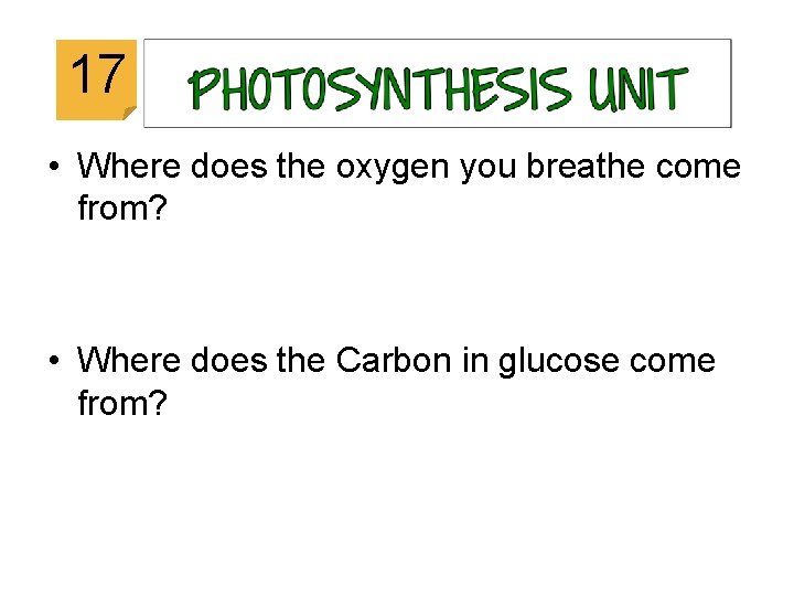 17 • Where does the oxygen you breathe come from? • Where does the