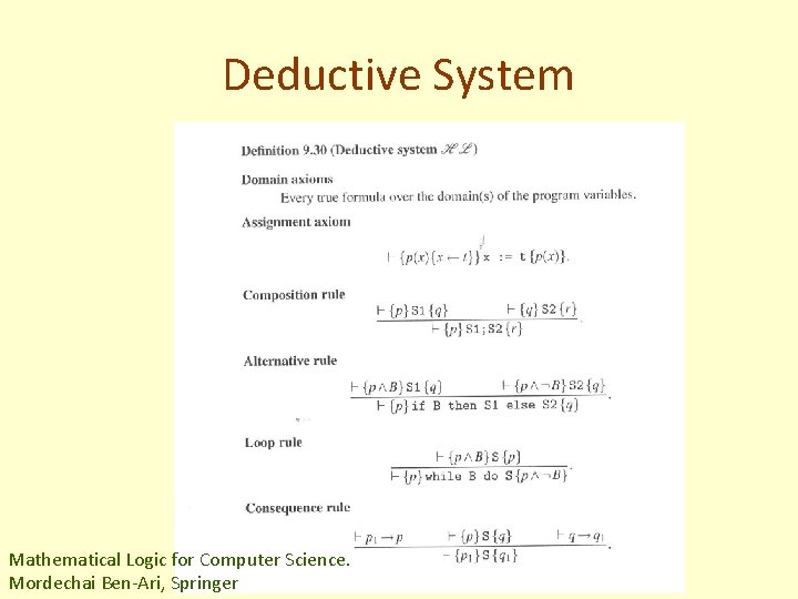 Deductive System Mathematical Logic for Computer Science. © Marcelo d’Amorim 2010 Mordechai Ben-Ari, Springer