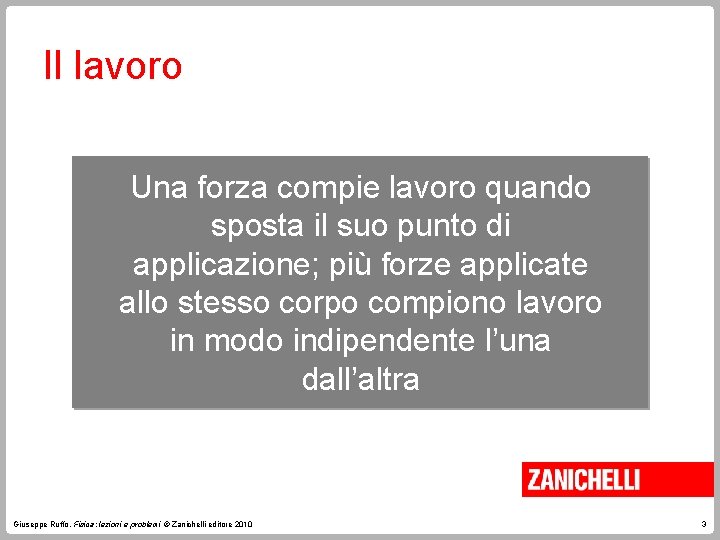 Il lavoro Una forza compie lavoro quando sposta il suo punto di applicazione; più