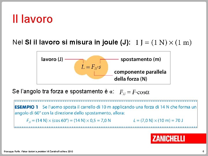 Il lavoro Nel SI il lavoro si misura in joule (J): Se l’angolo tra