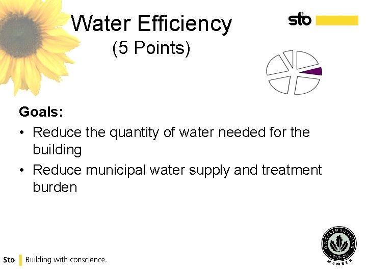 Water Efficiency (5 Points) Goals: • Reduce the quantity of water needed for the
