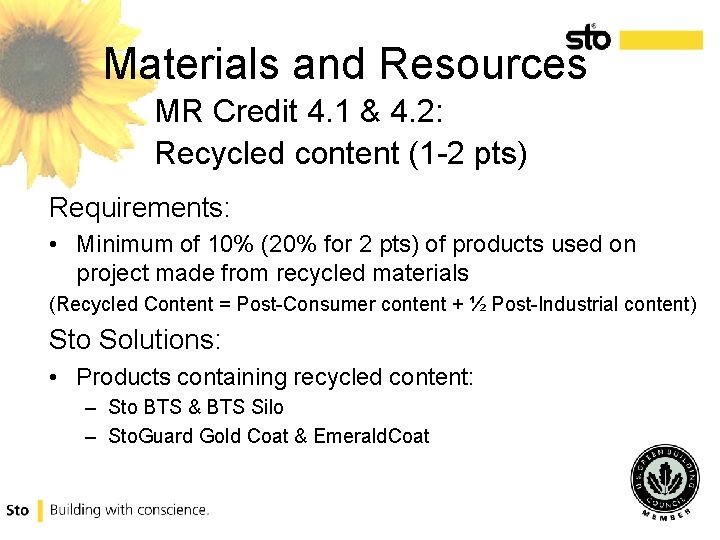 Materials and Resources MR Credit 4. 1 & 4. 2: Recycled content (1 -2