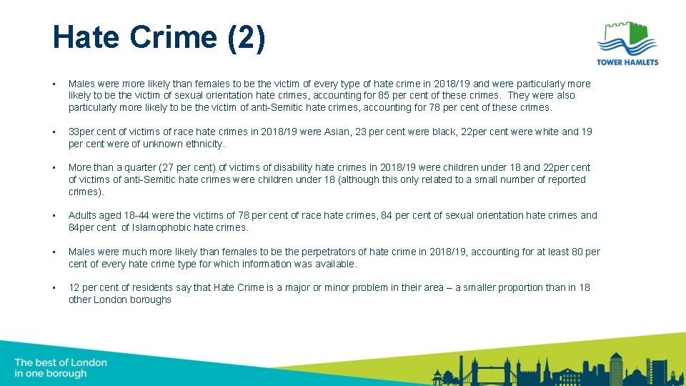 Hate Crime (2) • Males were more likely than females to be the victim