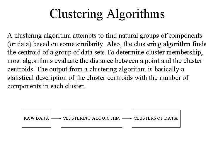 Clustering Algorithms A clustering algorithm attempts to find natural groups of components (or data)