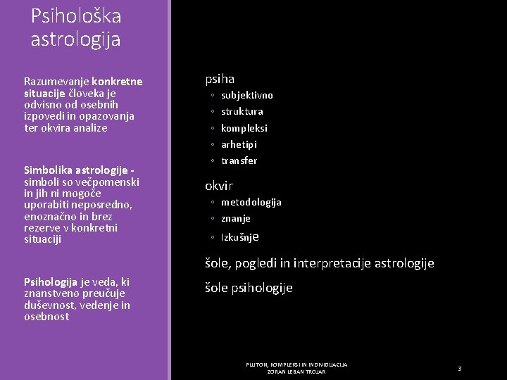 Psihološka astrologija Razumevanje konkretne situacije človeka je odvisno od osebnih izpovedi in opazovanja ter