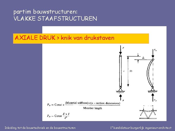 partim bouwstructuren: VLAKKE STAAFSTRUCTUREN AXIALE DRUK > knik van drukstaven Inleiding tot de bouwtechniek