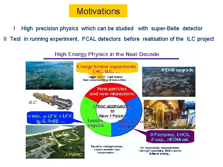 Motivations I High precision physics which can be studied with super-Belle detector II Test