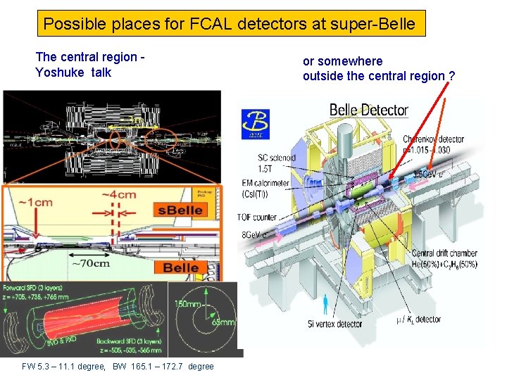 Possible places for FCAL detectors at super-Belle The central region Yoshuke talk FW 5.