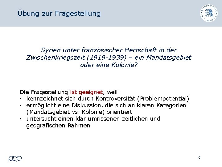 Übung zur Fragestellung Syrien unter französischer Herrschaft in der Zwischenkriegszeit (1919 -1939) – ein