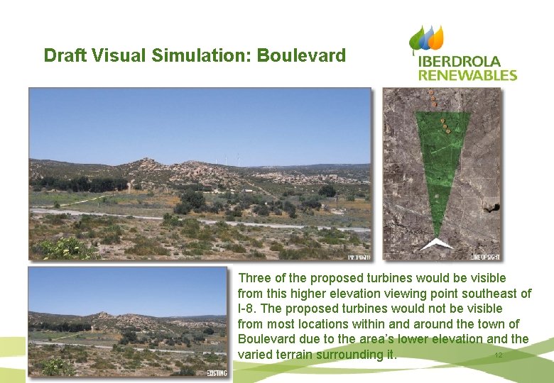 Draft Visual Simulation: Boulevard Three of the proposed turbines would be visible from this