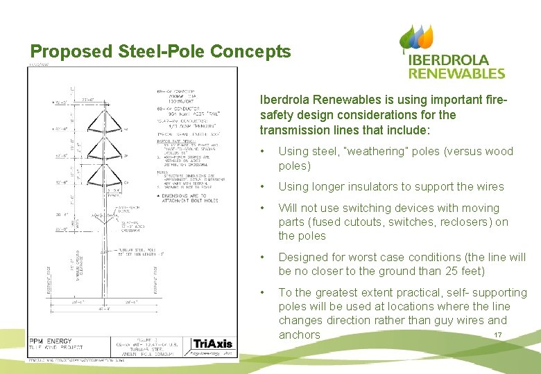 Proposed Steel-Pole Concepts Iberdrola Renewables is using important firesafety design considerations for the transmission