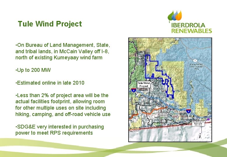 Tule Wind Project • On Bureau of Land Management, State, and tribal lands, in
