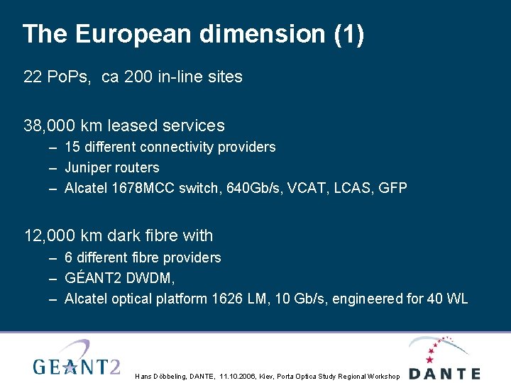 The European dimension (1) 22 Po. Ps, ca 200 in-line sites 38, 000 km