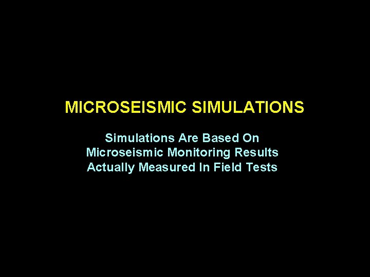 MICROSEISMIC SIMULATIONS Simulations Are Based On Microseismic Monitoring Results Actually Measured In Field Tests