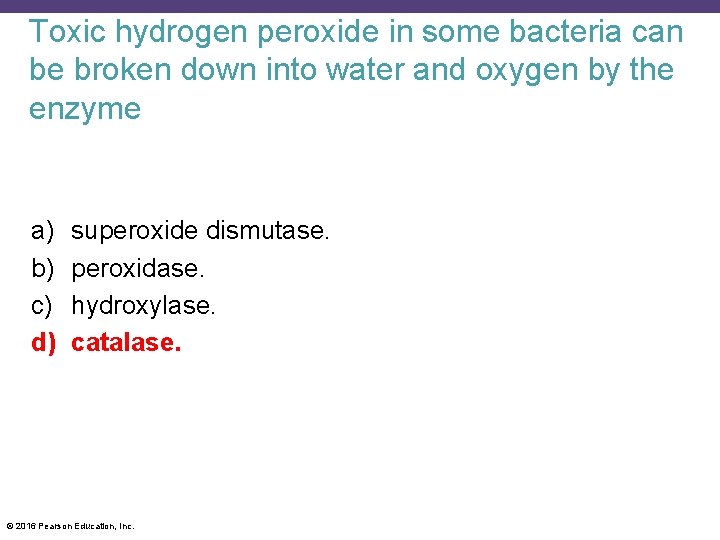 Toxic hydrogen peroxide in some bacteria can be broken down into water and oxygen
