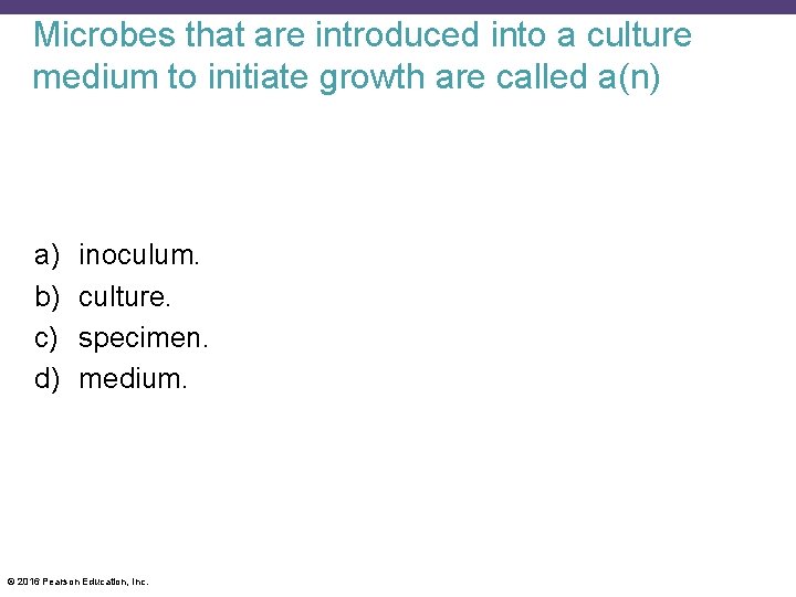 Microbes that are introduced into a culture medium to initiate growth are called a(n)