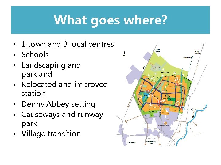 What goes l where? • 1 town and 3 local centres • Schools •