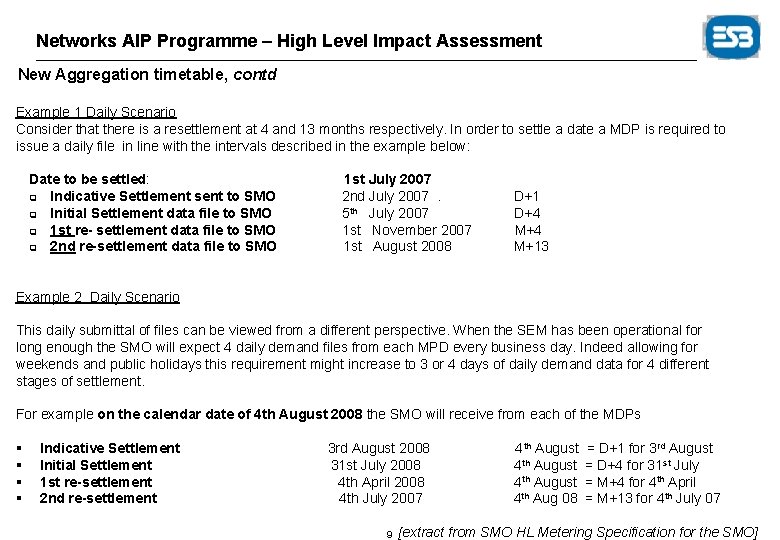 Networks AIP Programme – High Level Impact Assessment New Aggregation timetable, contd Example 1