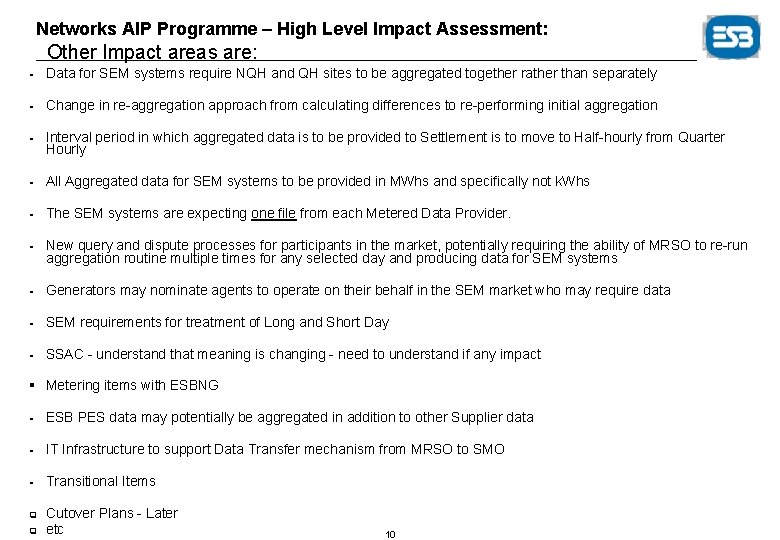 Networks AIP Programme – High Level Impact Assessment: Other Impact areas are: § Data