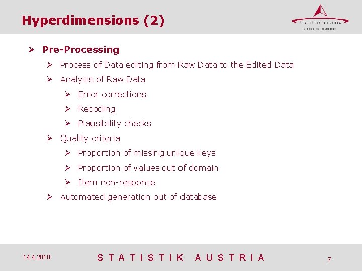 Hyperdimensions (2) Pre-Processing Process of Data editing from Raw Data to the Edited Data