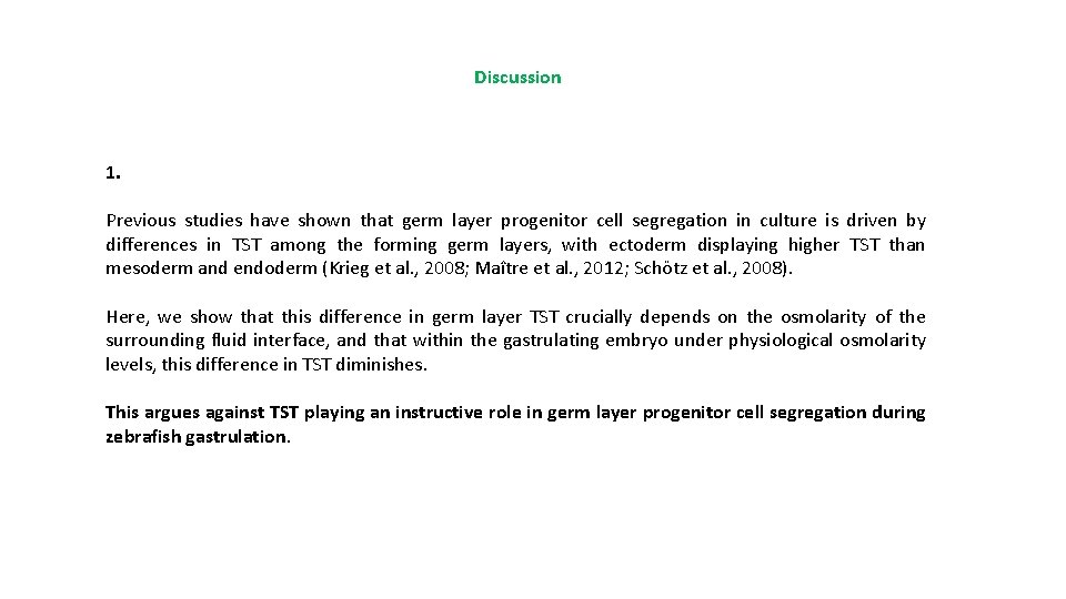 Discussion 1. Previous studies have shown that germ layer progenitor cell segregation in culture
