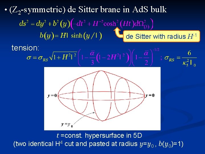  • (Z 2 -symmetric) de Sitter brane in Ad. S bulk de Sitter