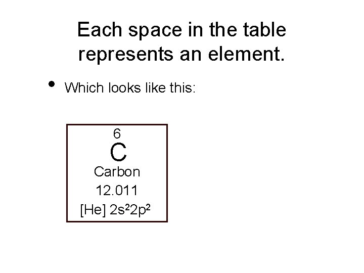 Each space in the table represents an element. • Which looks like this: 6