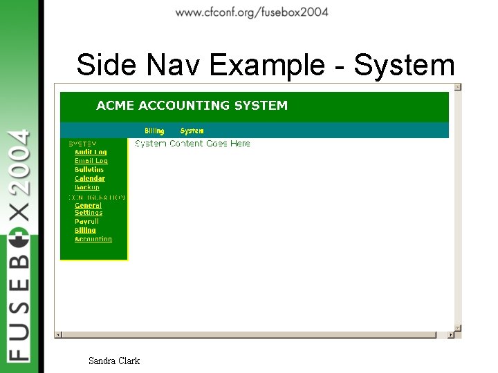 Side Nav Example - System Sandra Clark 