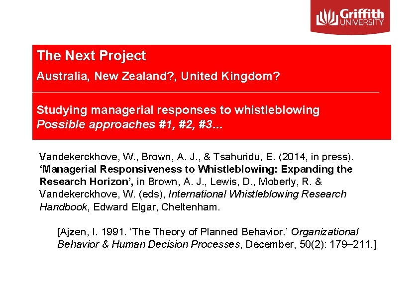 The Next Project Australia, New Zealand? , United Kingdom? Studying managerial responses to whistleblowing