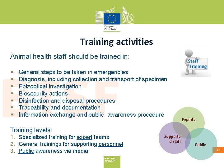 Training activities Animal health staff should be trained in: § § § § General