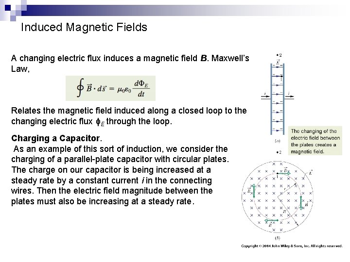 Induced Magnetic Fields A changing electric flux induces a magnetic field B. Maxwell’s Law,