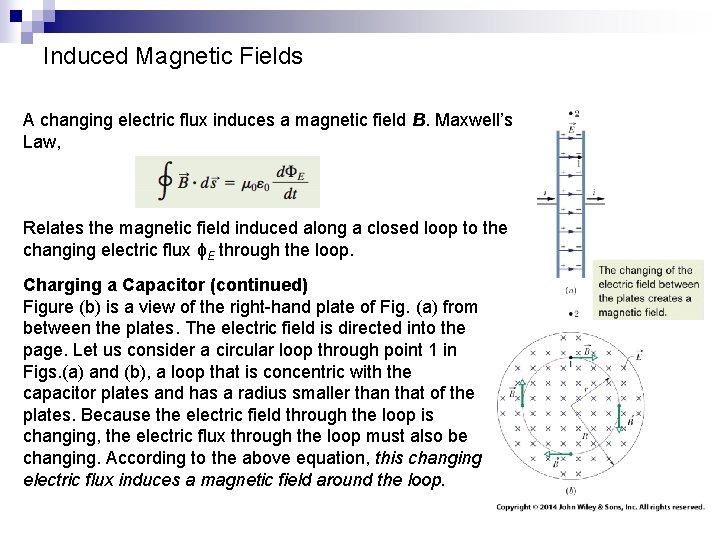 Induced Magnetic Fields A changing electric flux induces a magnetic field B. Maxwell’s Law,