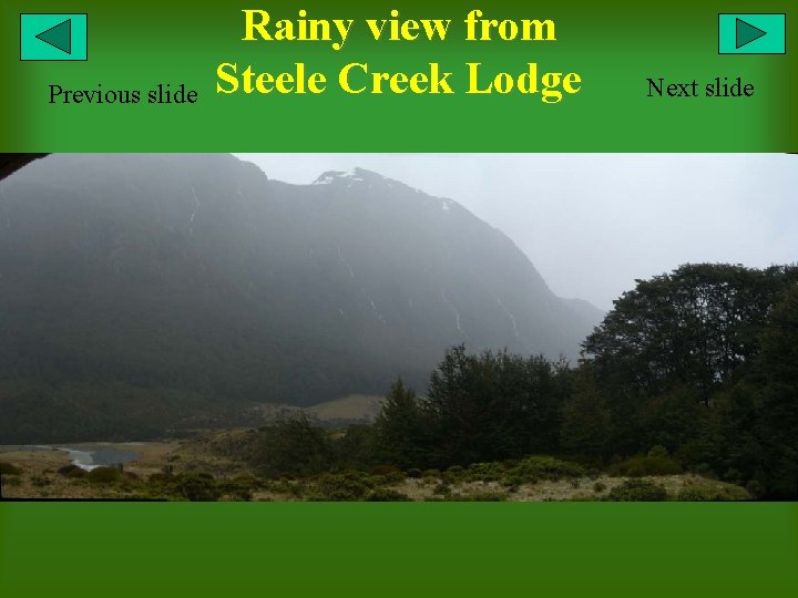 Previous slide Rainy view from Steele Creek Lodge Next slide 