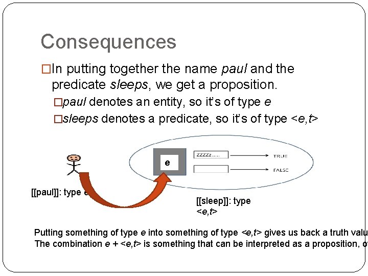 Consequences �In putting together the name paul and the predicate sleeps, we get a