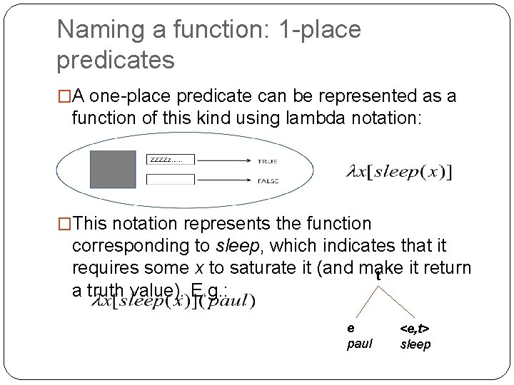 Naming a function: 1 -place predicates �A one-place predicate can be represented as a
