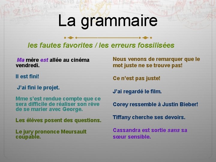 La grammaire les fautes favorites / les erreurs fossilisées Ma mère est allée au