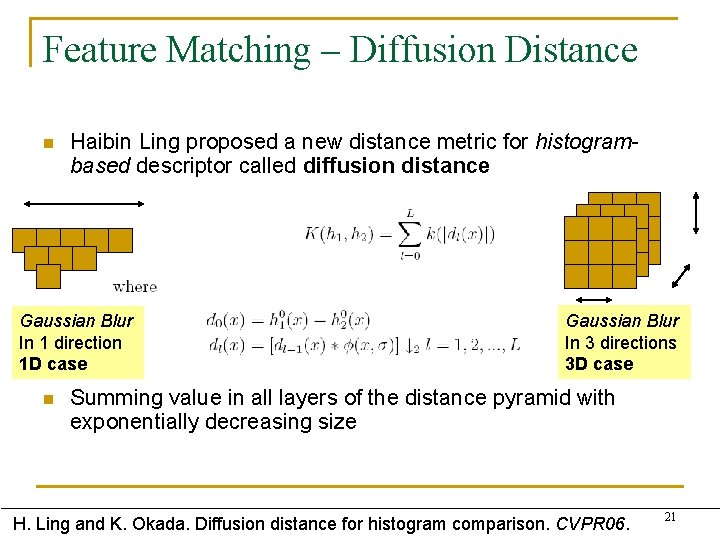 Feature Matching – Diffusion Distance n Haibin Ling proposed a new distance metric for
