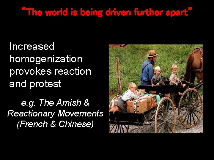 “The world is being driven further apart” Increased homogenization provokes reaction and protest e.